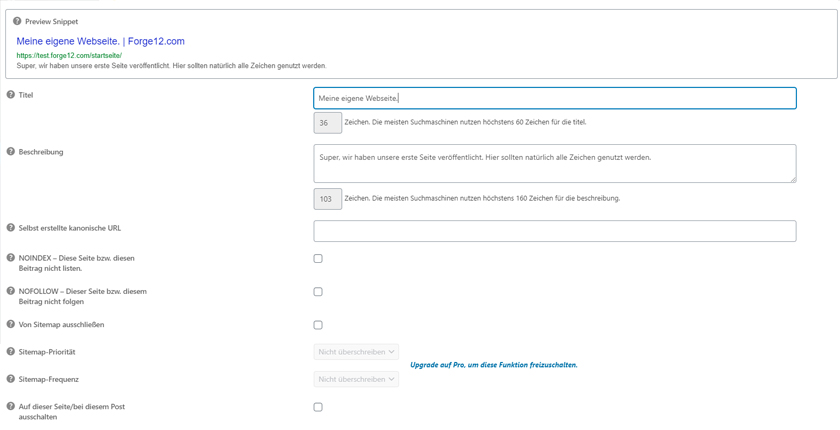 All in One SEO settings per page