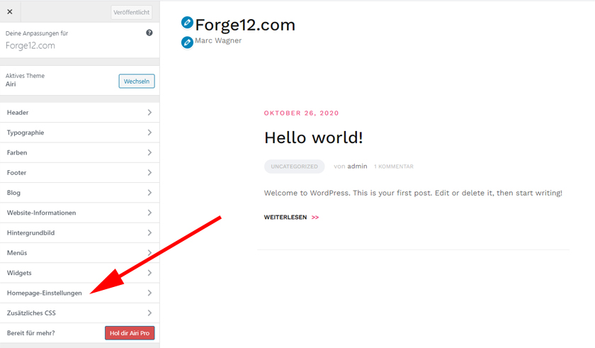 WordPress Homepage Einstellungen