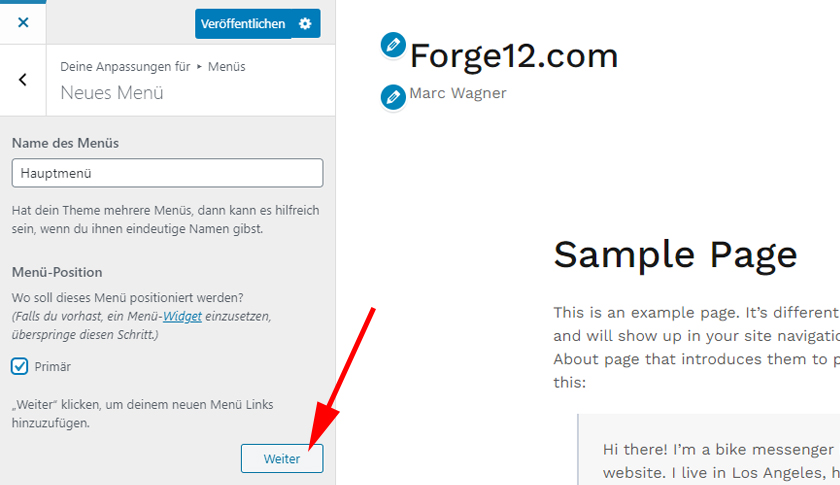 WordPress Menu anlegen