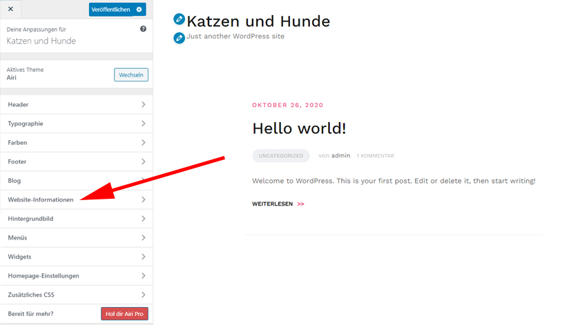 WordPress Webseite - Informationen