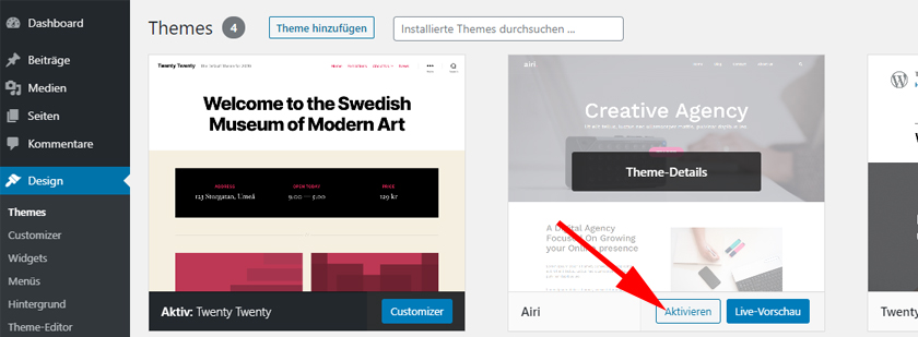 WordPress Theme aktivieren