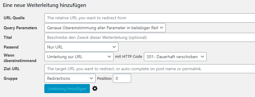 wordpress plugin redirection umleitung erstellen