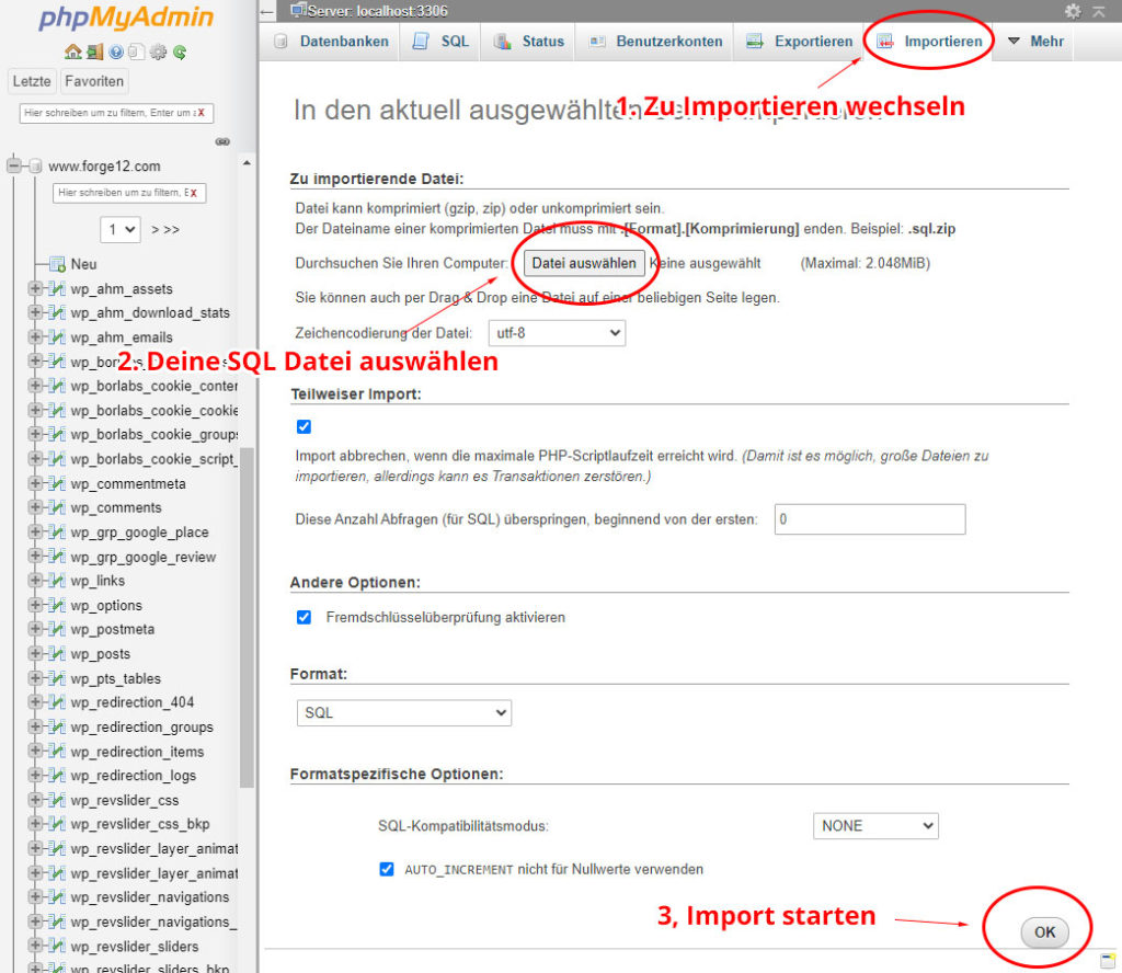 PhpMyAdmin Import