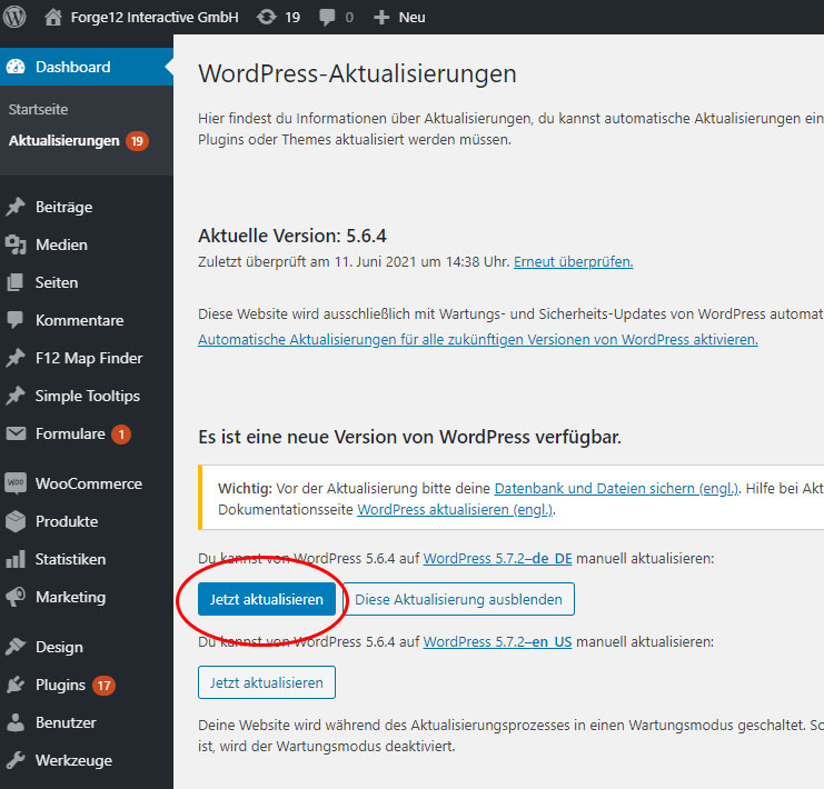 WordPress Aktualisieren Jetzt