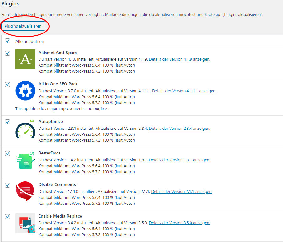 WordPress Plugins aktualisieren jetzt