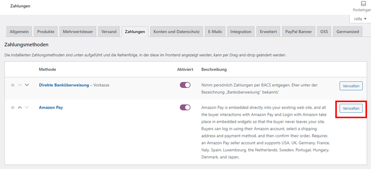 woocommerce einstellung zahlungen amazon pay