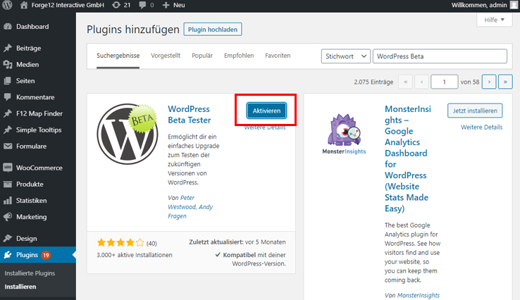 wordpress beta tester plugin aktivieren