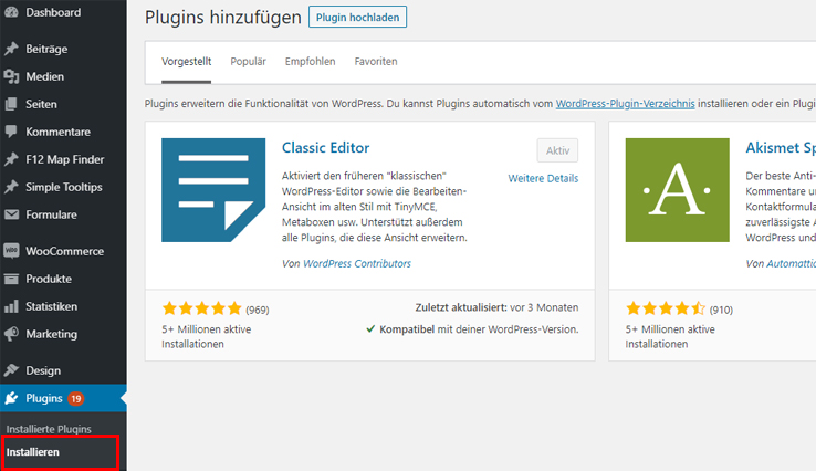 wordpress plugin installieren