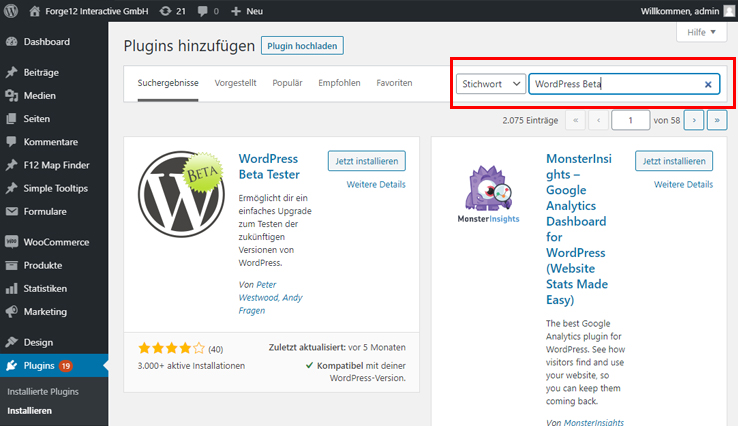 wordpress plugin suchen