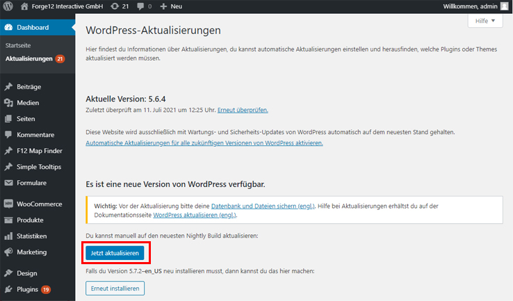 wordpress update jetzt aktualisieren