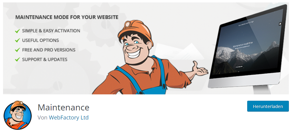 WordPress Wartungsmodus durch ein Plugin aktivieren.