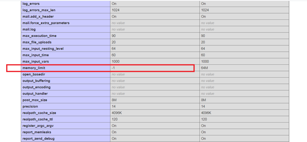 WordPress Memory Limit zuvor in der PHP-Info prüfen.