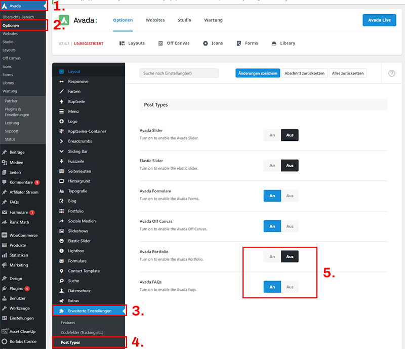 avada optionen faq portolio not showing