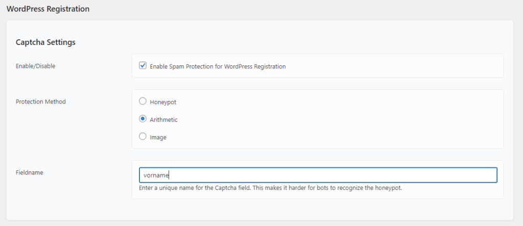 How to use the WordPress captcha to protect your website 6 Example captcha settings, WordPress registration